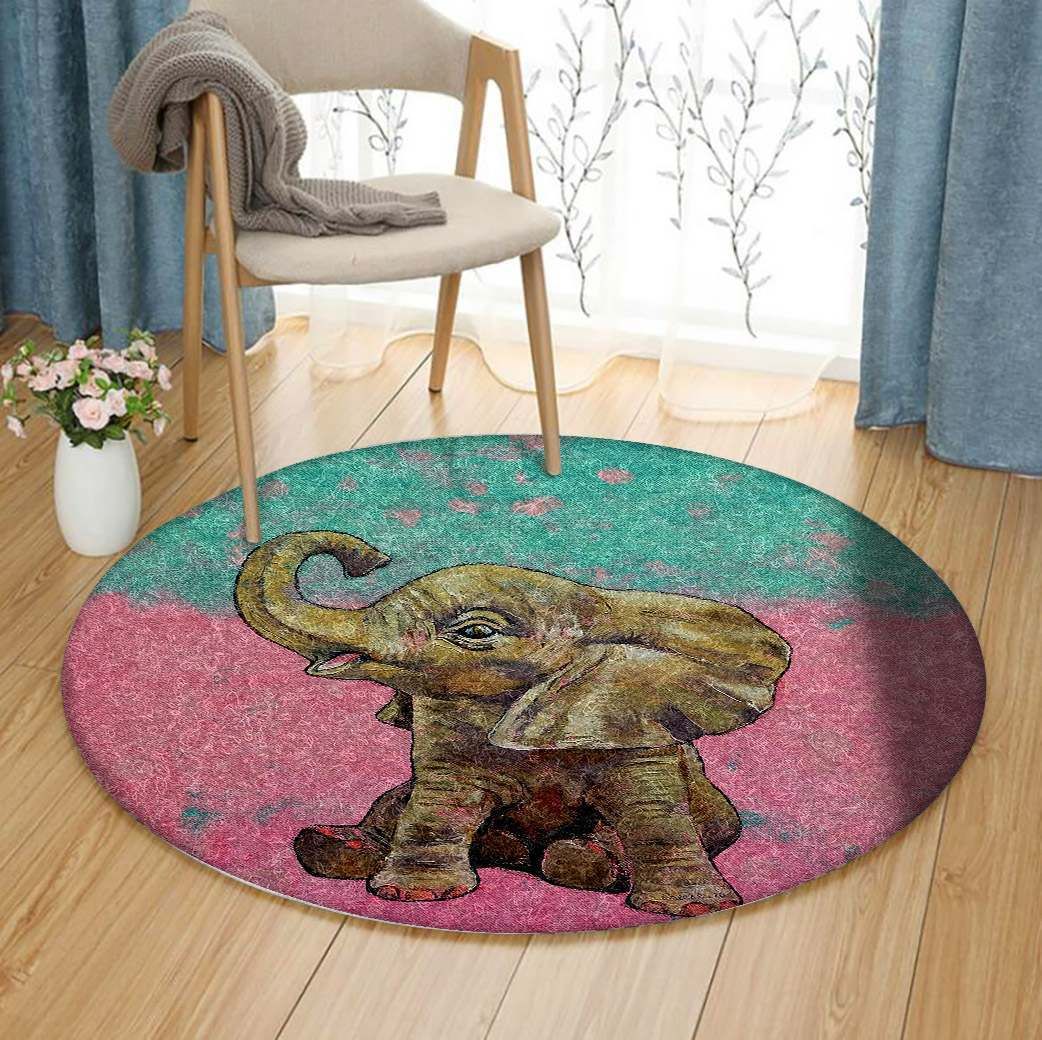 Elephants Round Carpet