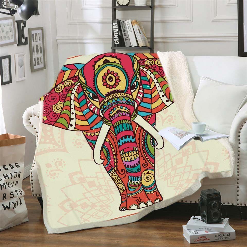 ElephantsBohemian Sherpa Fleece Blanket