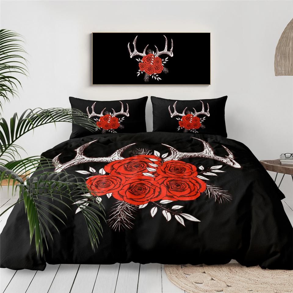 Elk Horns With Roses Bedding Set