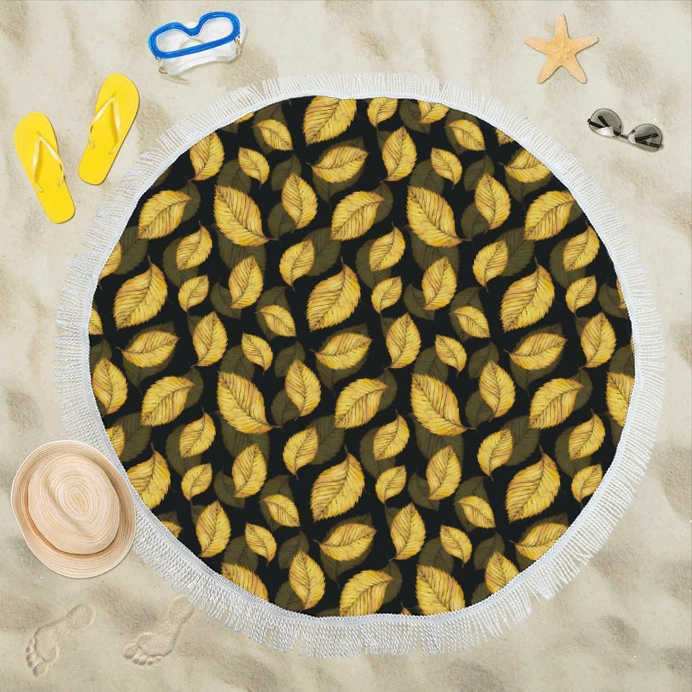 Elm Leave Summer Print Pattern Round Beach Towel