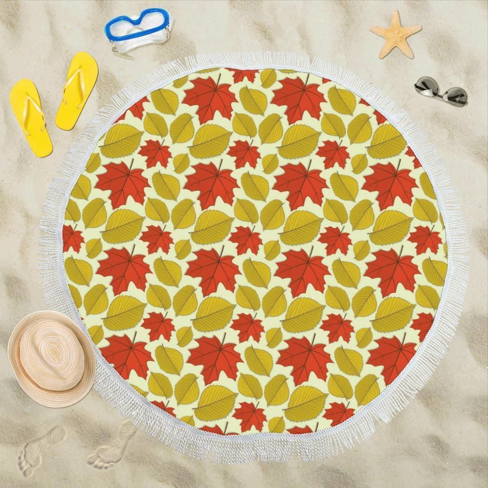 Elm Maple Leave Pattern Printed Round Beach Towel