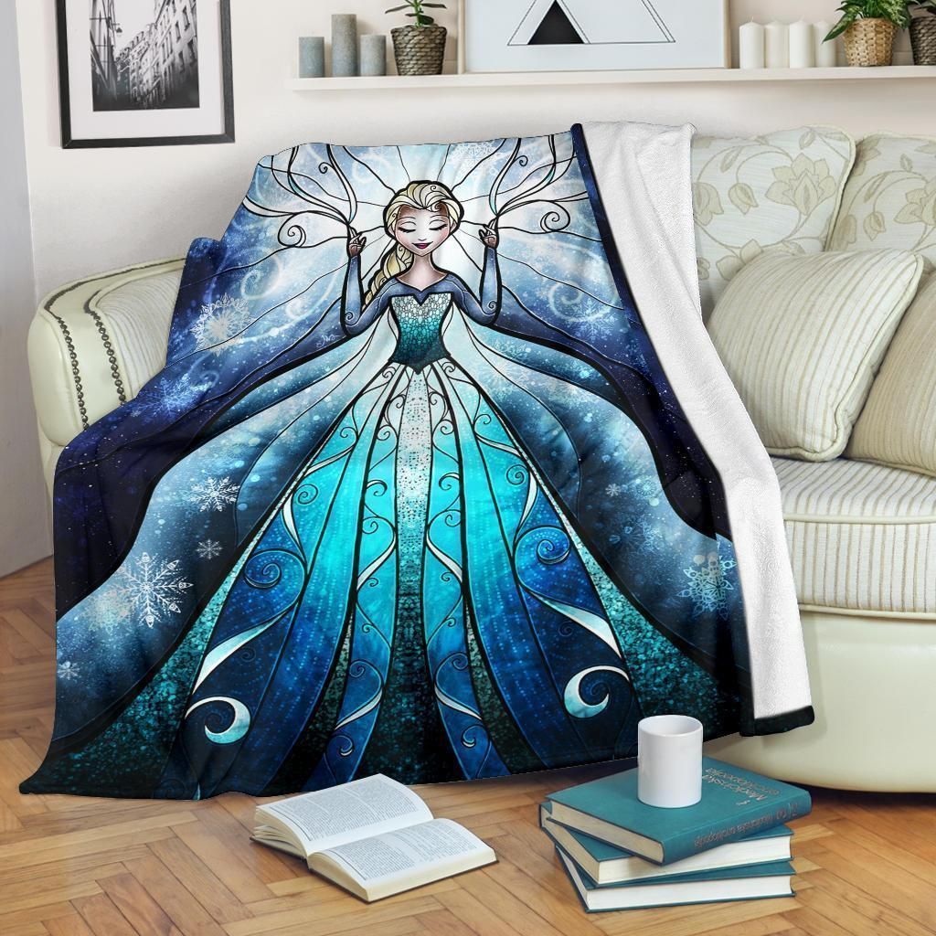 Elsa Princess Stain Glasses Style Fan Gift Fleece Blanket