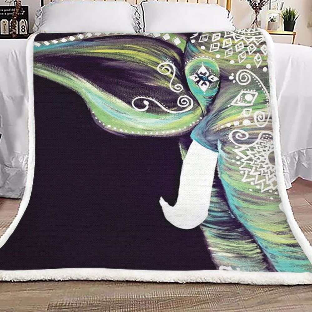 Emerald Green Bohemian Elephant Sherpa Fleece Blanket
