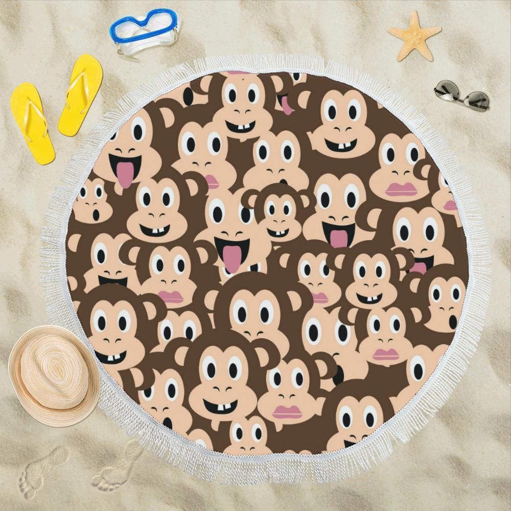 Emoji Monkey Face Printed Round Beach Towel