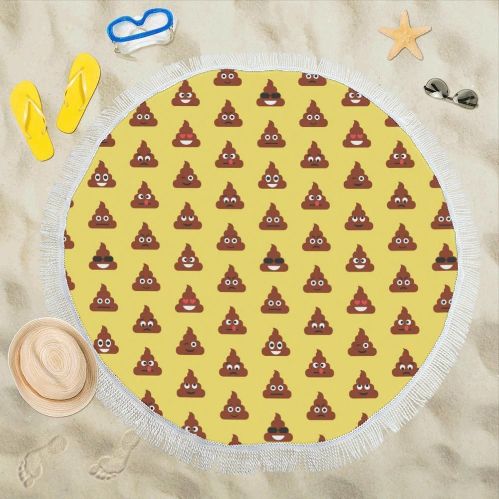 Emoji Poop Print Pattern Printed Round Beach Towel