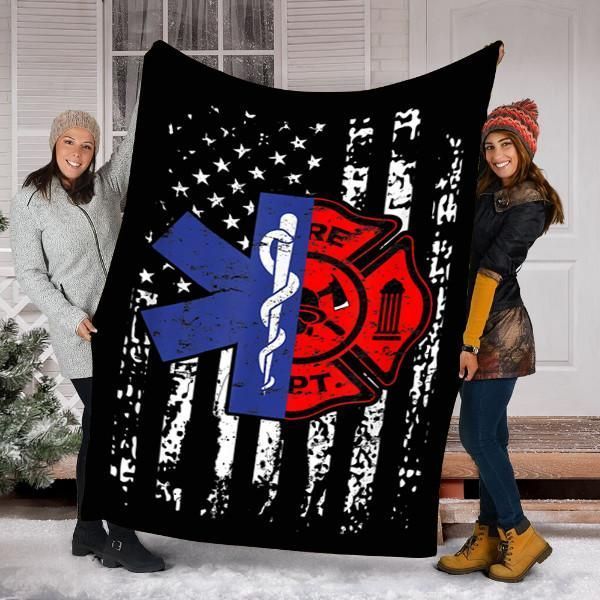 Emt Firefighter Firefighter Emt American Flag Sherpa Fleece Blanket