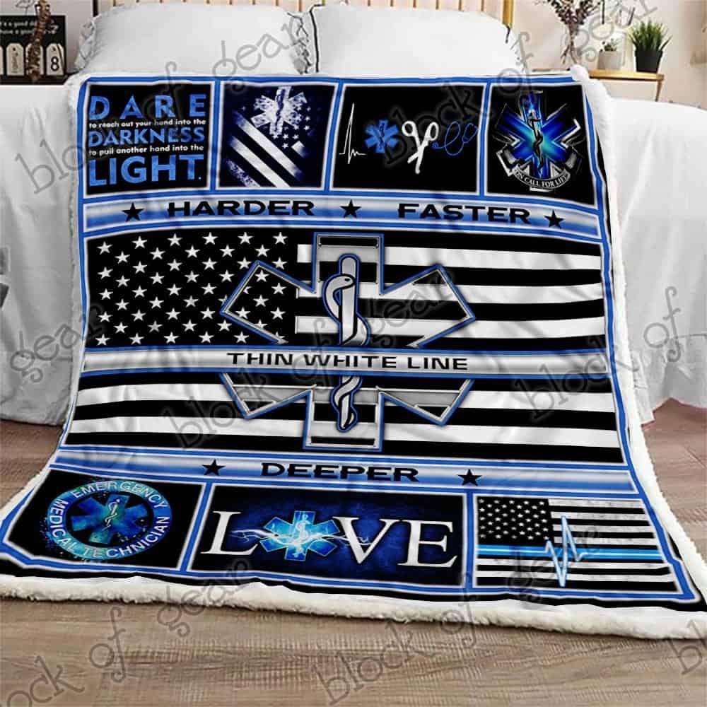 EMT Thin White Line Flag Fleece Blanket