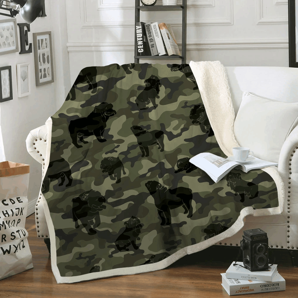 English Bulldog Camo Sherpa Fleece Blanket