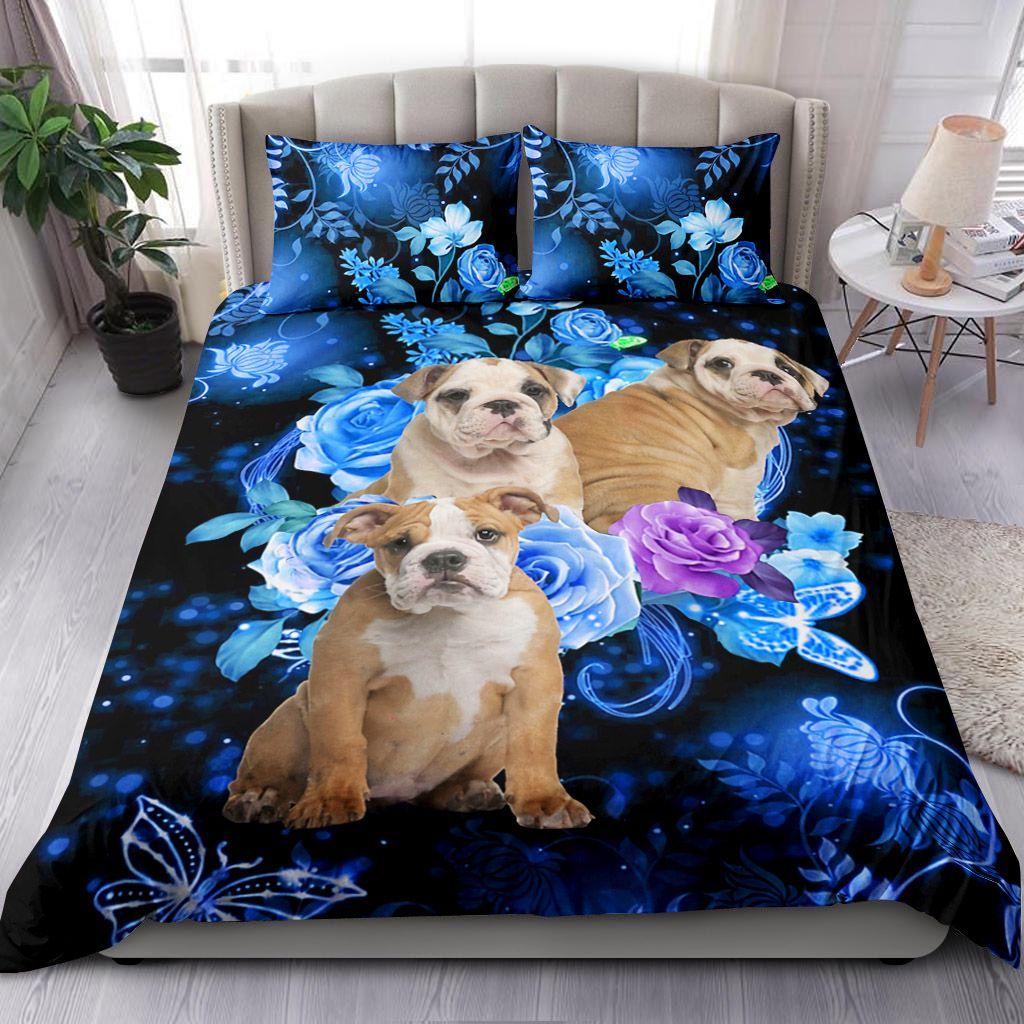 English Bulldog Flowers Bedding Set