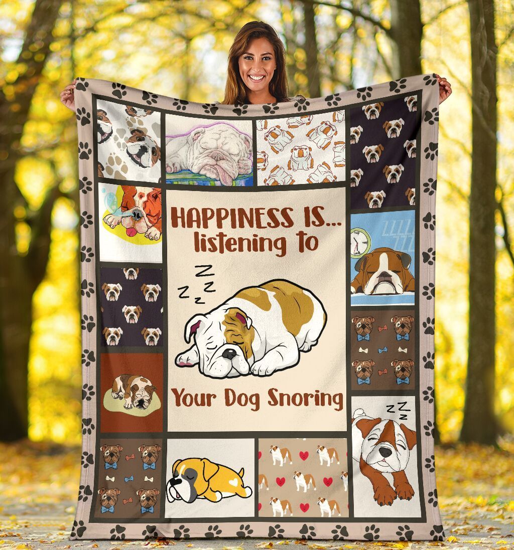 English Bulldog Happiness Is Listening To Your Dog Snoring Fleece Blanket