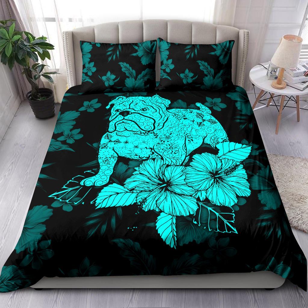 English Bulldog Hibiscus Bedding Set