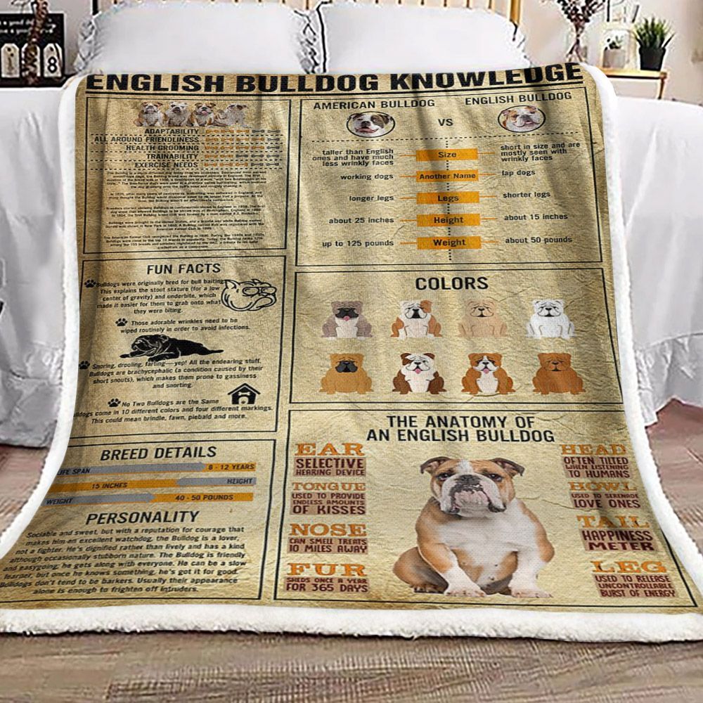 English Bulldog Knowledge Sherpa Fleece Blanket