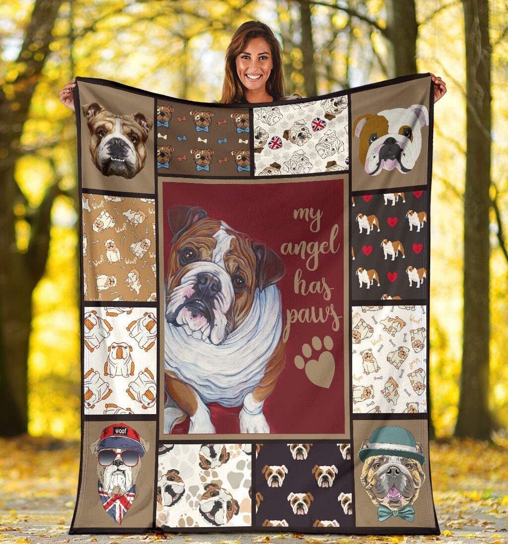 English Bulldog My Angel Has Paws Printed Fleece Blanket