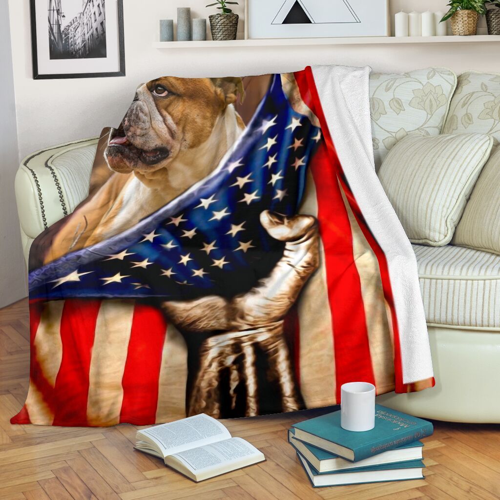 English Bulldog Vivid Usa Flag Patriot Fleece Blanket Fleece Blanket