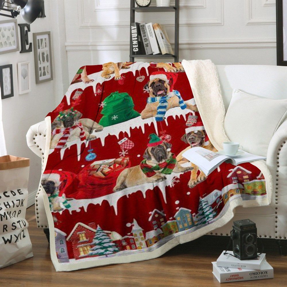 English Mastiff Snow Christmas Sherpa Fleece Blanket