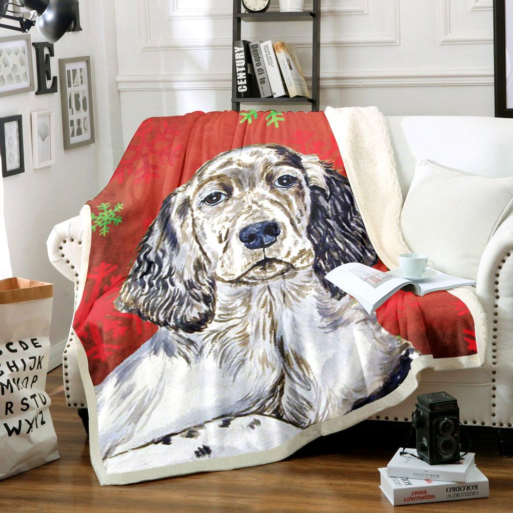 English Setter Christmas Sherpa Fleece Blanket