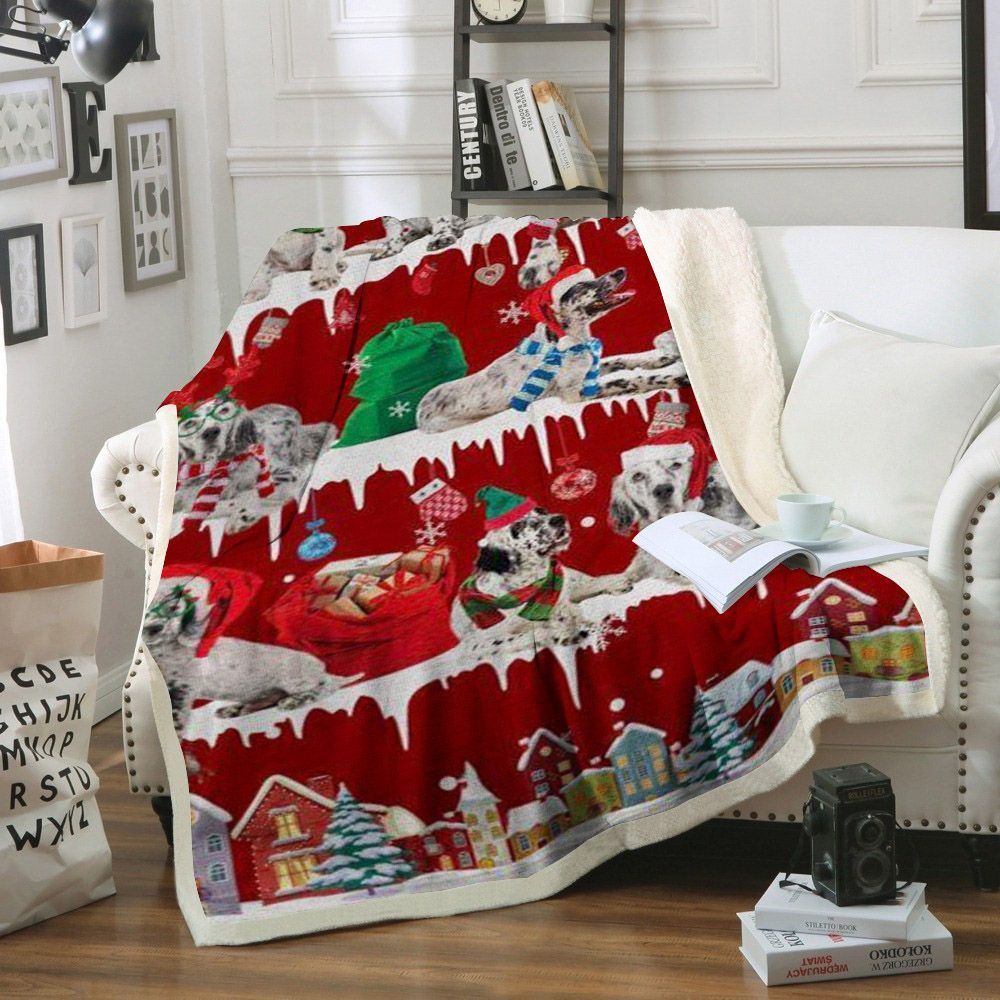 English Setter Snow Christmas Sherpa Fleece Blanket