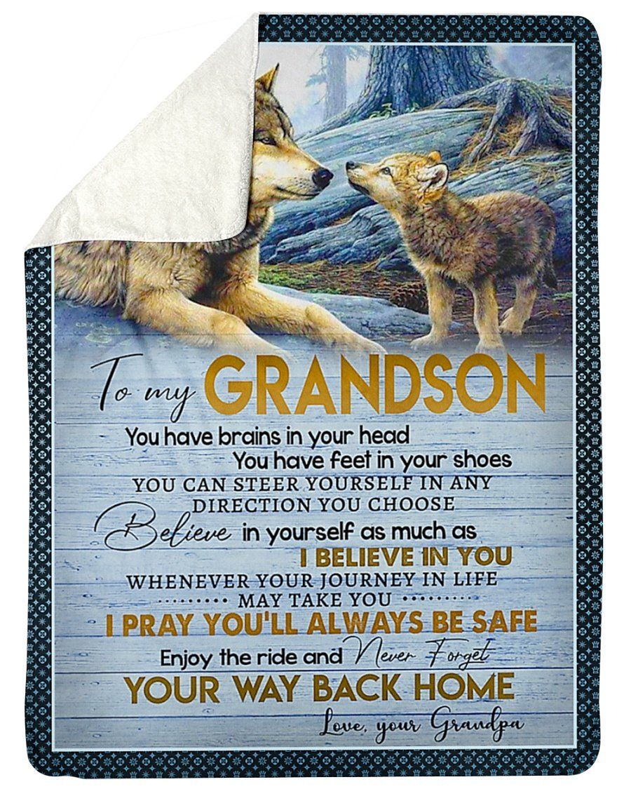 Enjoy The Ride Wolf Grandpa To My Grandson Fleece Blanket Sherpa Blanket