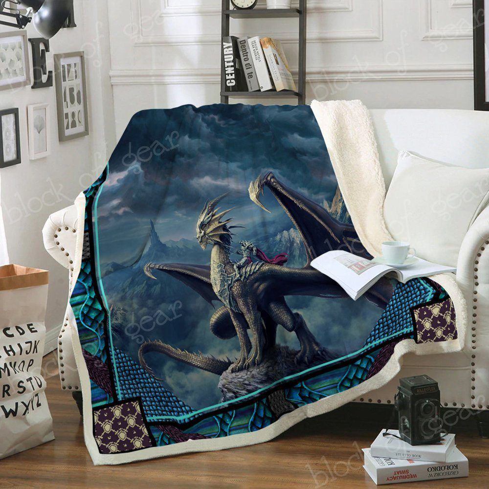 Epic Blue Dragon And Knight Sherpa Fleece Blanket