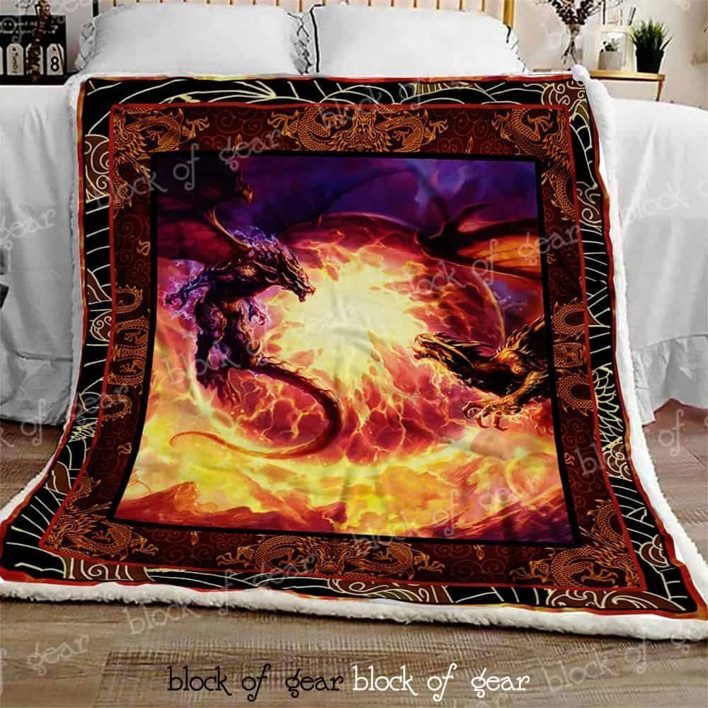 Epic Fire Dragon Battle Sherpa Fleece Blanket