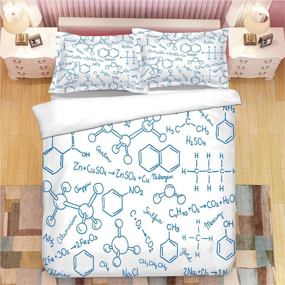 Equation Chemistry Blue And White Bedding Set