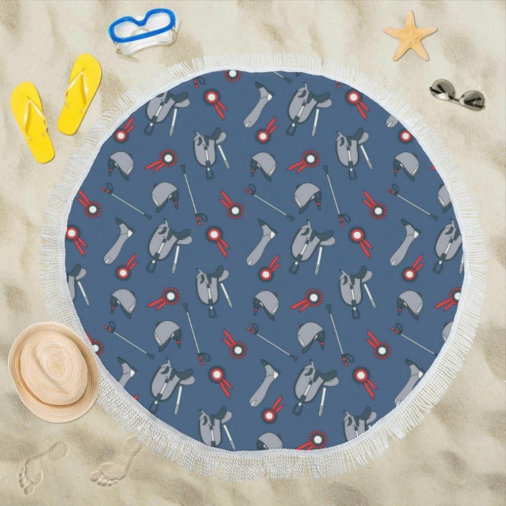 Equestrian Equipment Background Printed Round Beach Towel