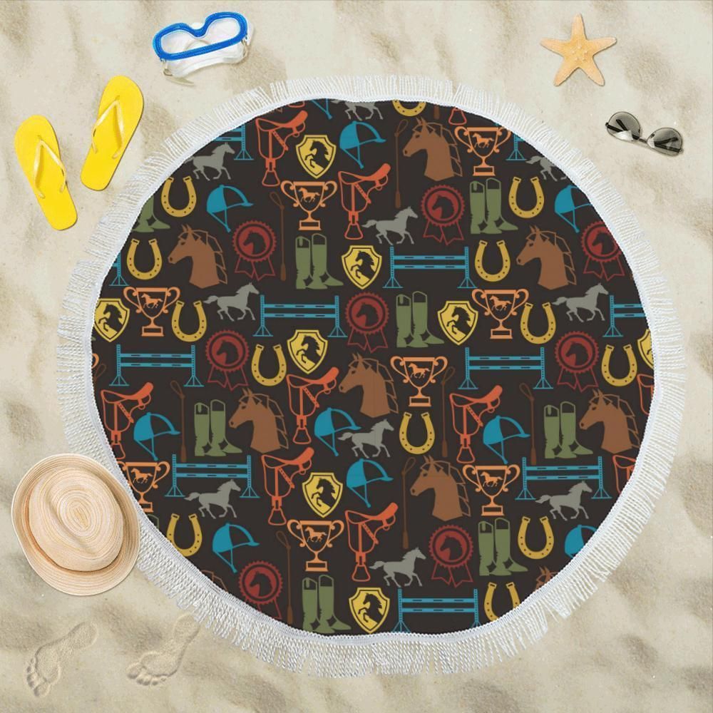Equestrian Equipment Horse Colorful Printed Round Beach Towel