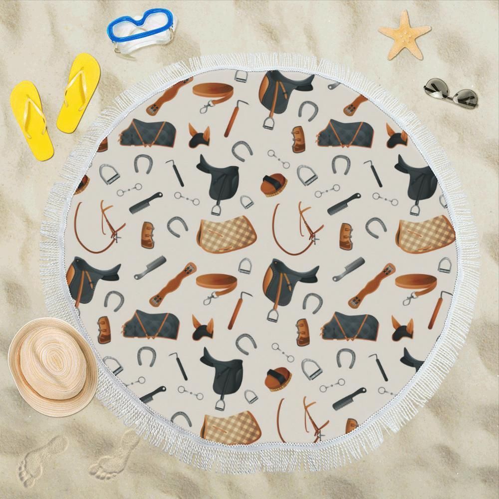 Equestrian Equipment Print Pattern Round Beach Towel