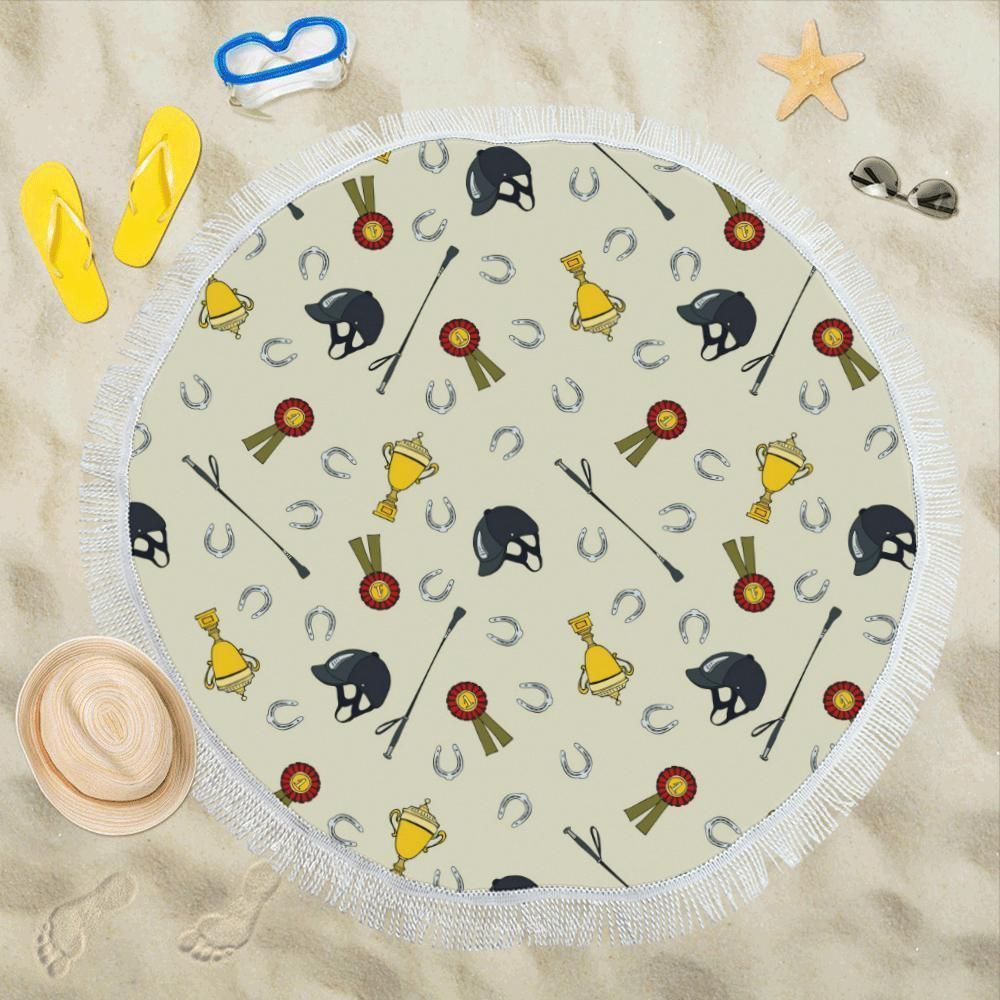 Equestrian Horseshoe Equipment Round Beach Towel