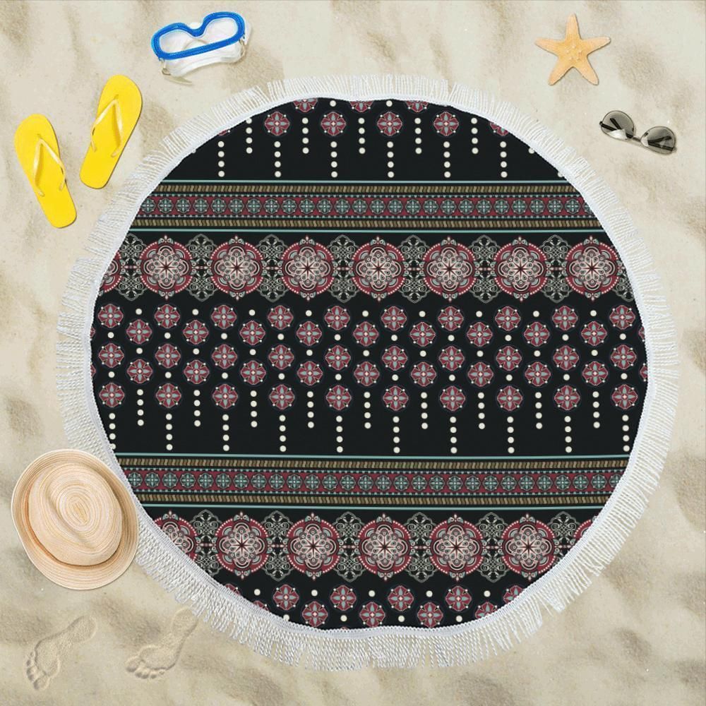 Ethnic Dot Style Pattern Printed Round Beach Towel
