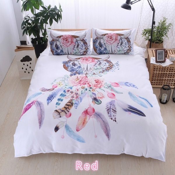 Ethnic Dream Catcher With Feathers Flowers Bedding Set
