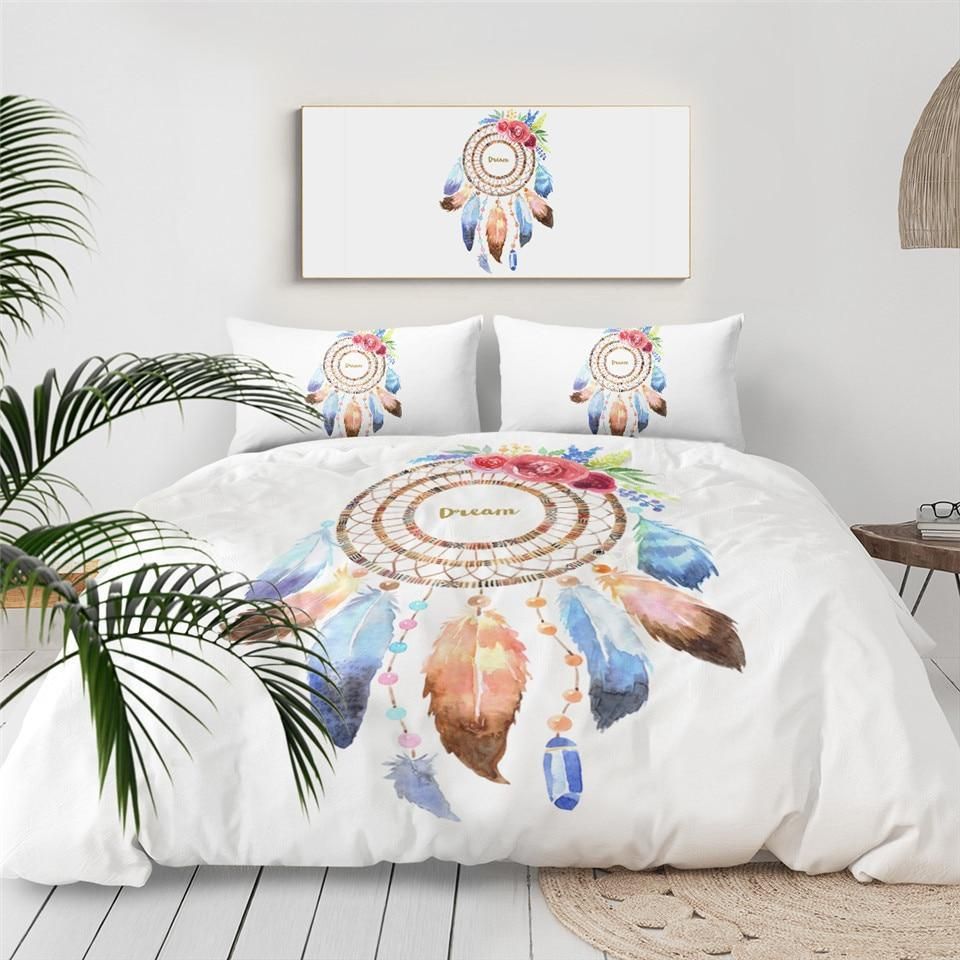 Ethnic Dreamcatcher White Background Bedding Set