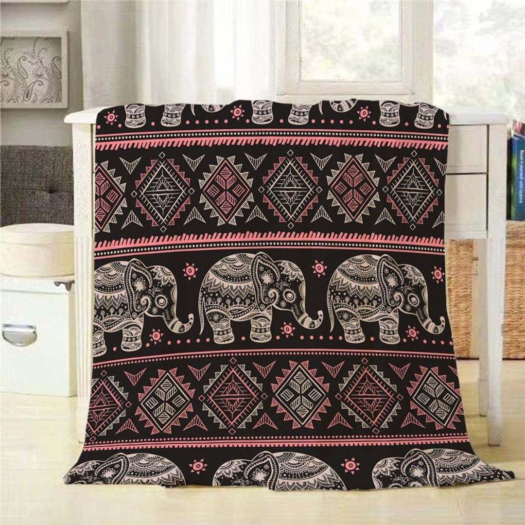 Ethnic Elephant Sherpa Fleece Blanket