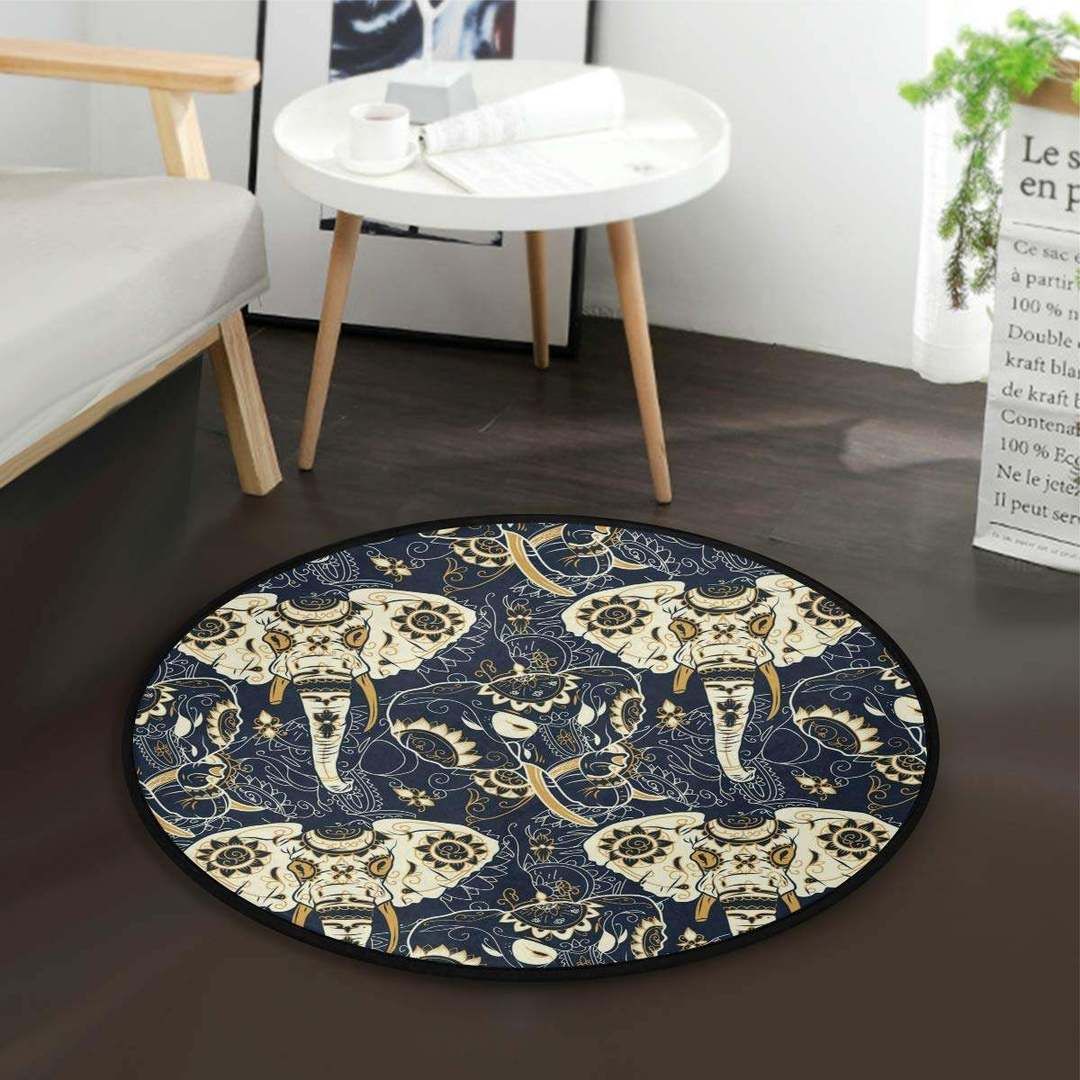 Ethnic Elephant Round Carpet