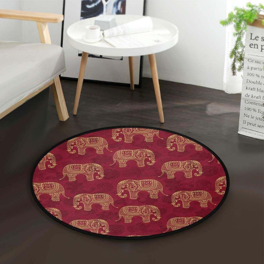 Ethnic Elephant Round Carpet