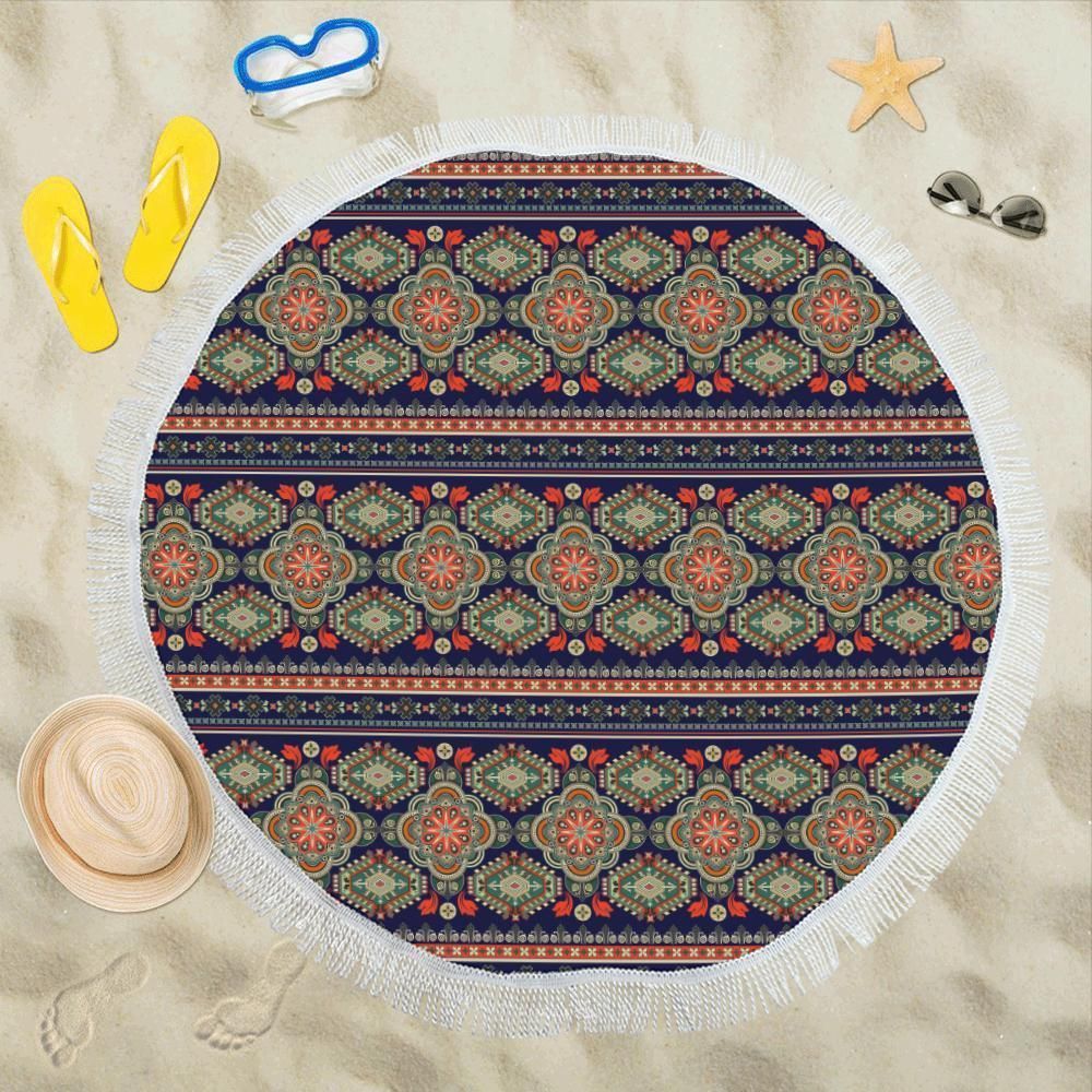 Ethnic Geometric Print Pattern Round Beach Towel