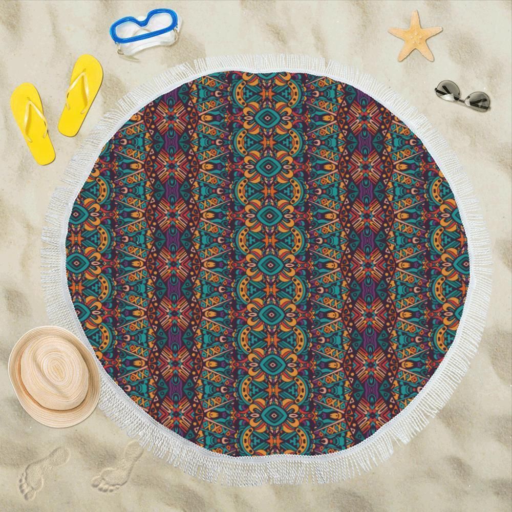 Ethnic Style Pattern Printed Round Beach Towel