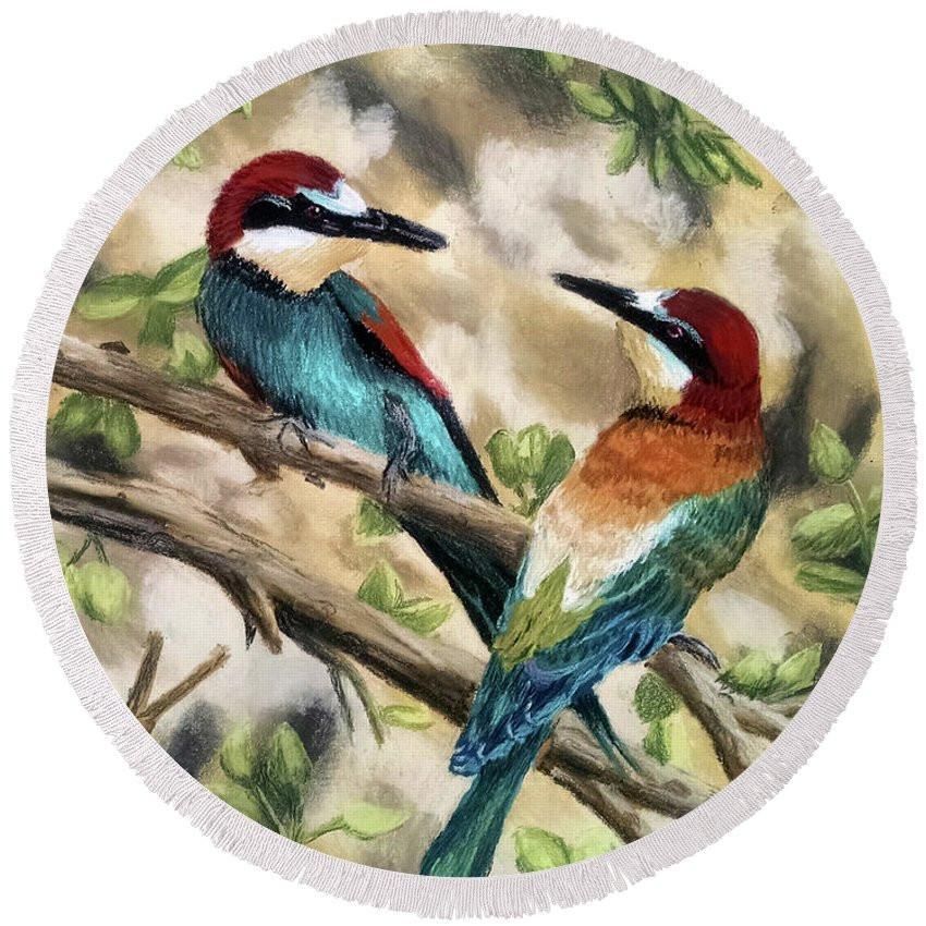 European Bee-eater Birds Printed Round Beach Towel