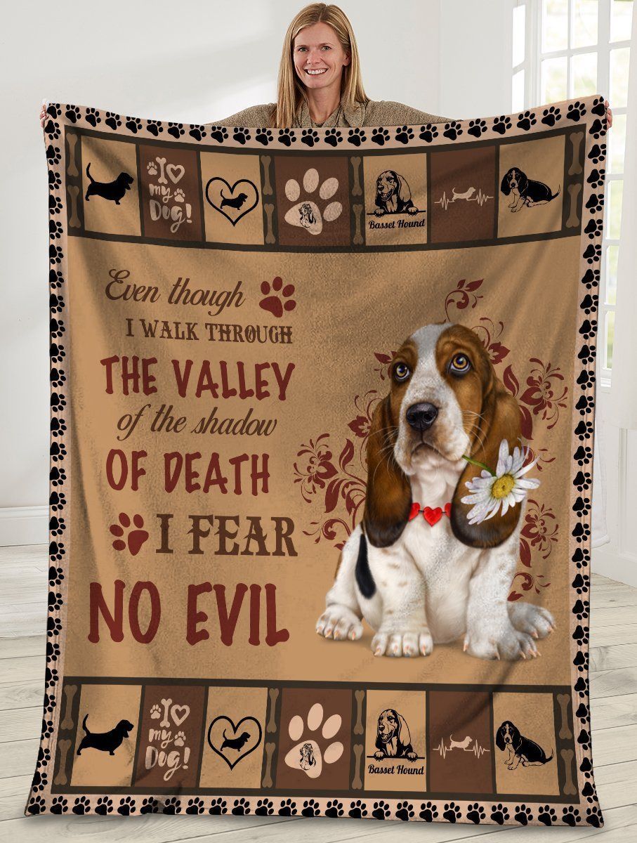 Even Though I Walk Through The Valley Basset Hound Dog Fleece Blanket