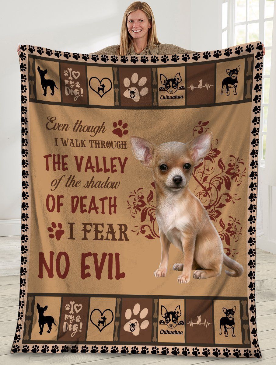 Even Though I Walk Through The Valley Chihuahua Dog Fleece Blanket