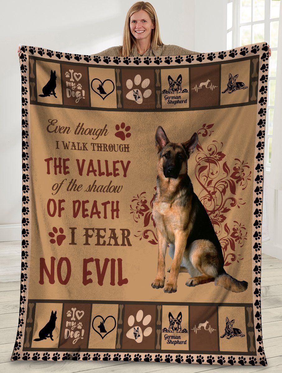 Even Though I Walk Through The Valley German Shepherd Dog Fleece Blanket