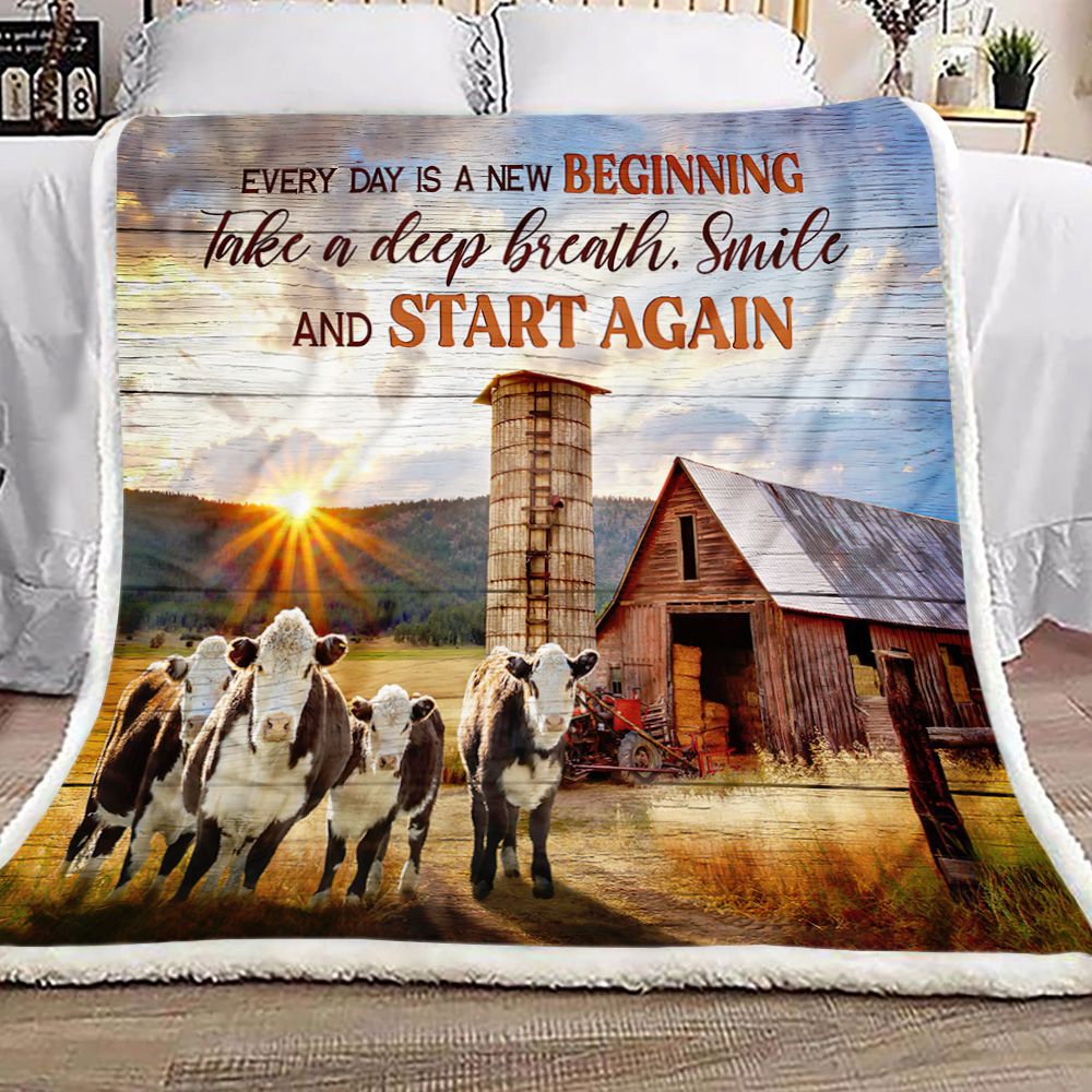 Every Day Is A New Beginning Hereford Cows And Farm Fleece Blanket