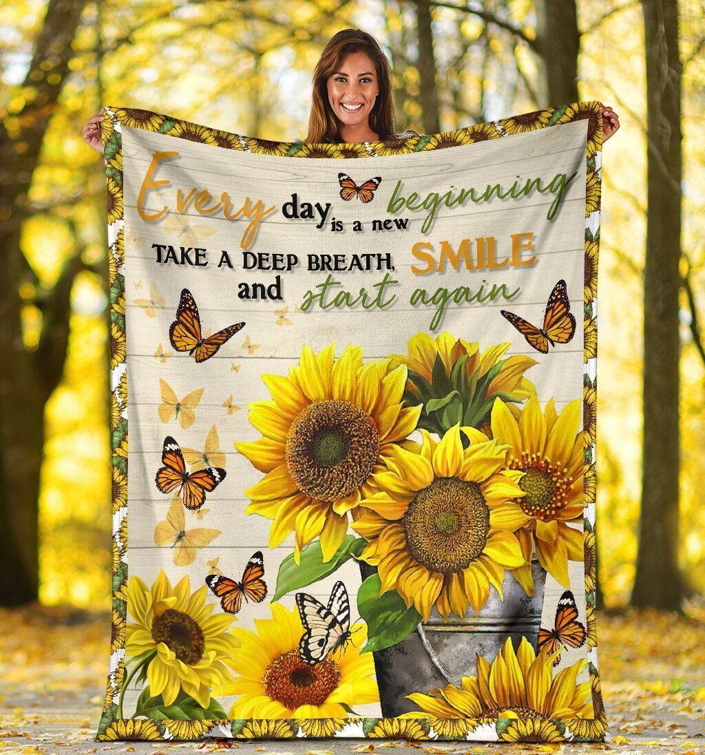 Everyday Is A New Beginning Sunflower Hippie Fleece Blanket