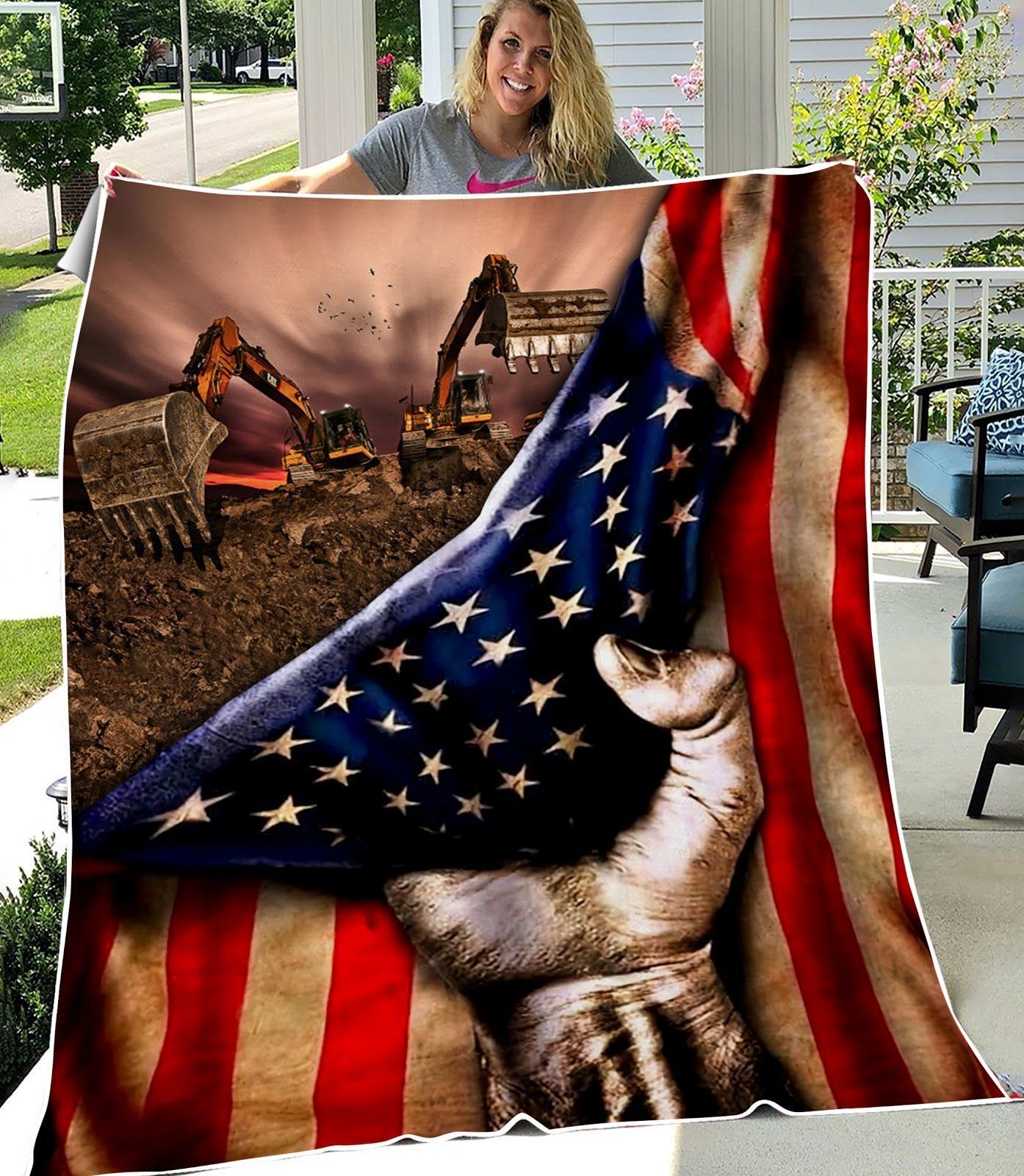 Excavator Sherpa Fleece Blanket