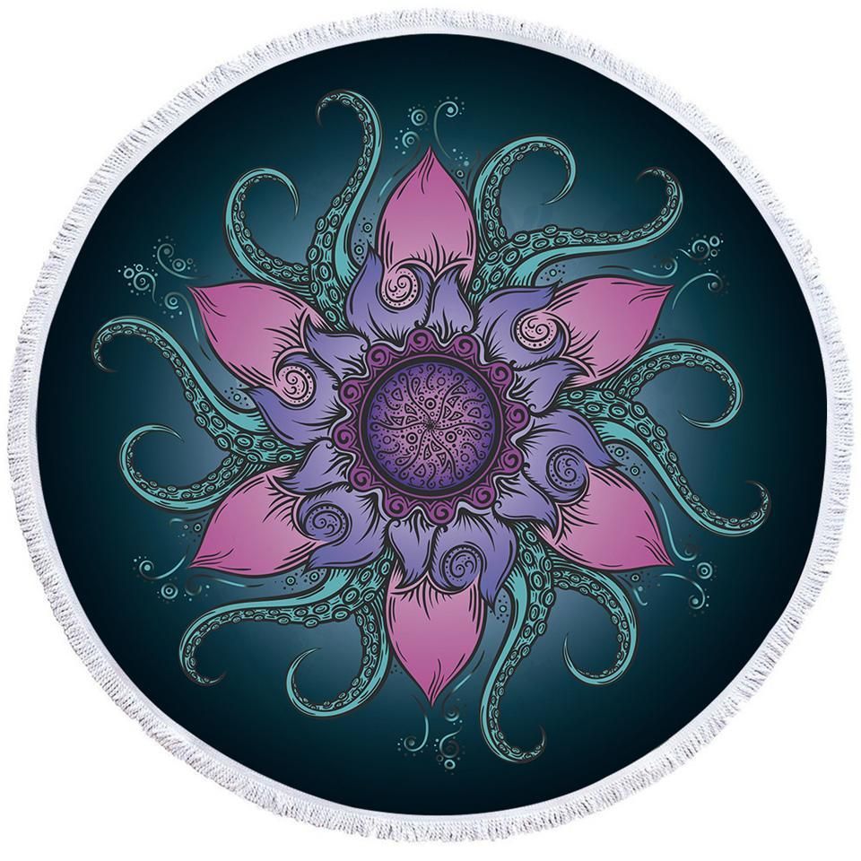 Exotic Flower Tentacles Printed Round Beach Towel