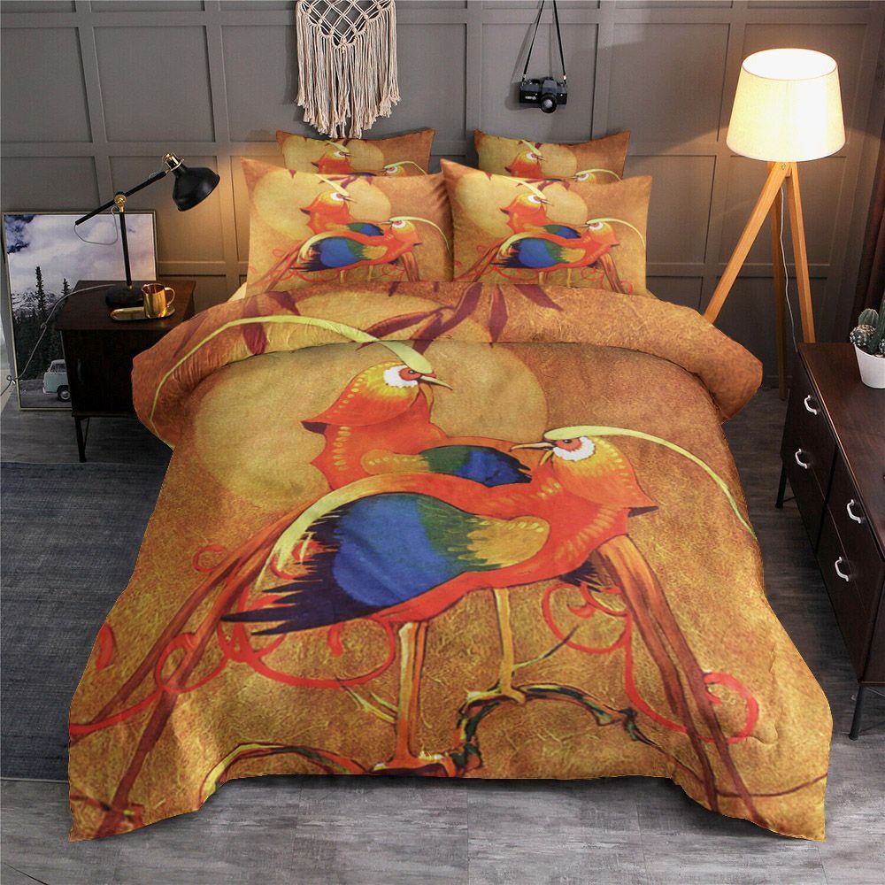 Exotic Orange Birds Bedding Set
