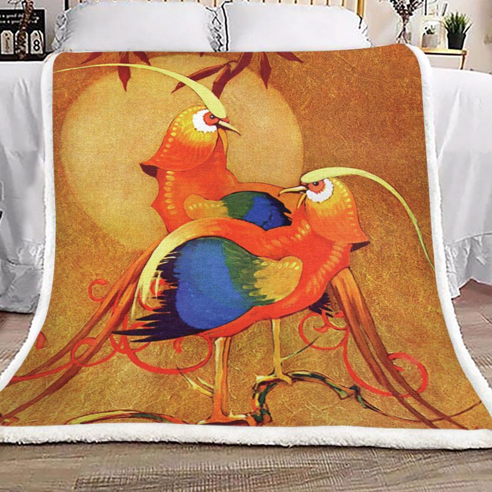 Exotic Orange Birds Sherpa Fleece Blanket