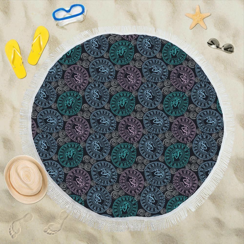 Eye Of Horus Ethnic Pattern Round Beach Towel