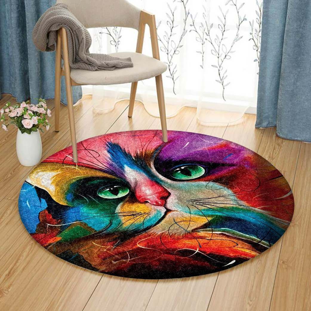 Face Cat Color Round Carpet
