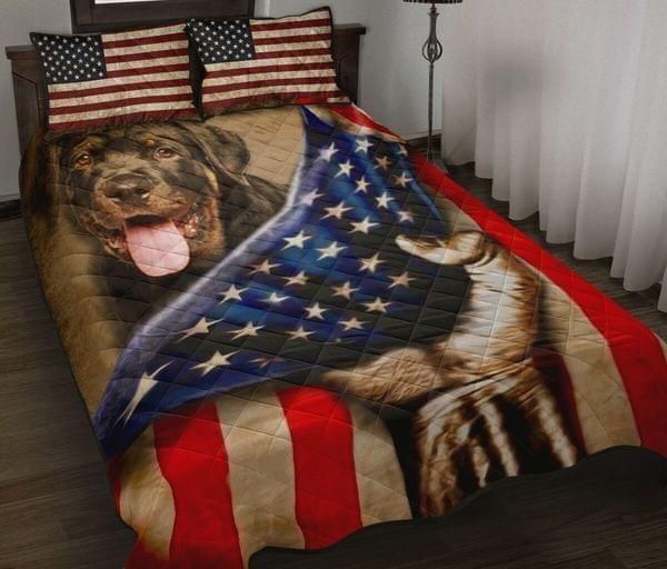 Face Of Giant Dog Breed Us Flag Bedding Set